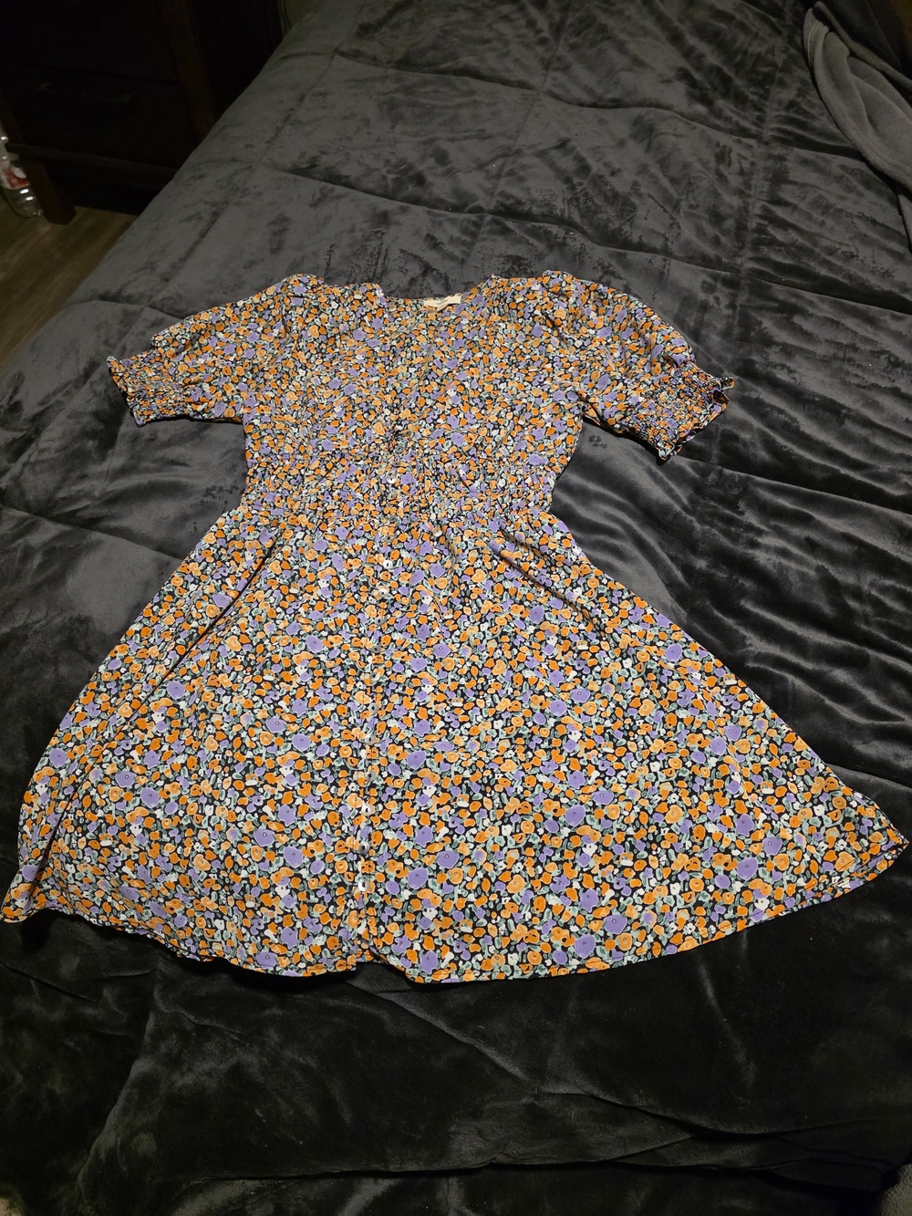 Entro Purple And Orange Floral Mini Dress Large Dollette Coquette Cottagecore